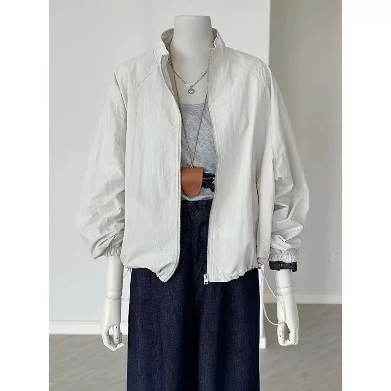 White Stand-Up Collar Sun Protection Jacket for Women 2026 Summer Lightweight Breathable Casual Versatile Short Jacket