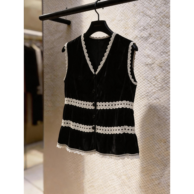 French-Style Niche Lace-Trimmed Tank Top for Women, New Summer Black Sleeveless Top, Stylish and Age-Reducing, Slimming Base Shirt