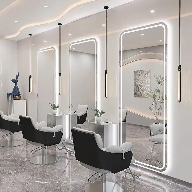 Barber Shop Mirror, Single-Sided Wall-Mounted Full-Length Mirror, High-End Home-Use Mirror with Lights for Beauty and Hairdressing, Fitting Mirror, Perm and Dyeing Mirror Barber Shop Mirror, Single-Sided Wall-Mounted Full-Length Mirror, High-End Home-Use Mirror with Lights for Beauty and Hairdressing, Fitting Mirror, Perm and Dyeing Mirror