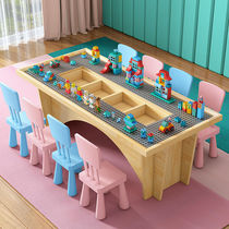 Solid wood building block table multi-functional compatible sand table for boys and girls 3 years old and 6 games childrens toys commercial large ruler