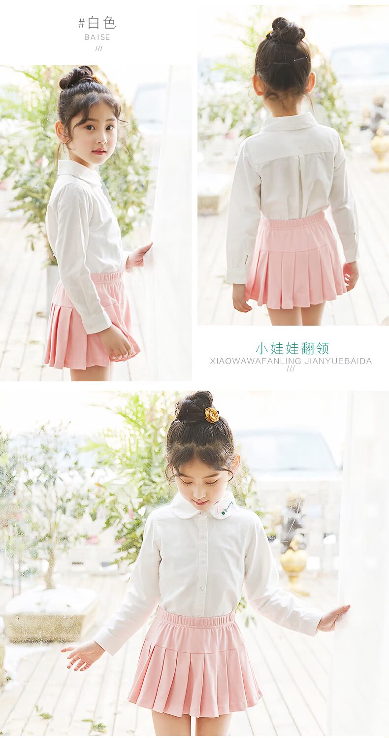 Áo sơ mi nữ tay dài cotton cotton 2018 mùa thu nữ áo trắng lớn mùa thu bé gái áo tây quần áo bé trai