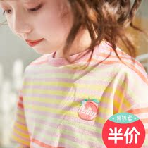 Girls short sleeve color stripe T-shirt 2021 summer dress new big children cartoon little girl foreign style tide