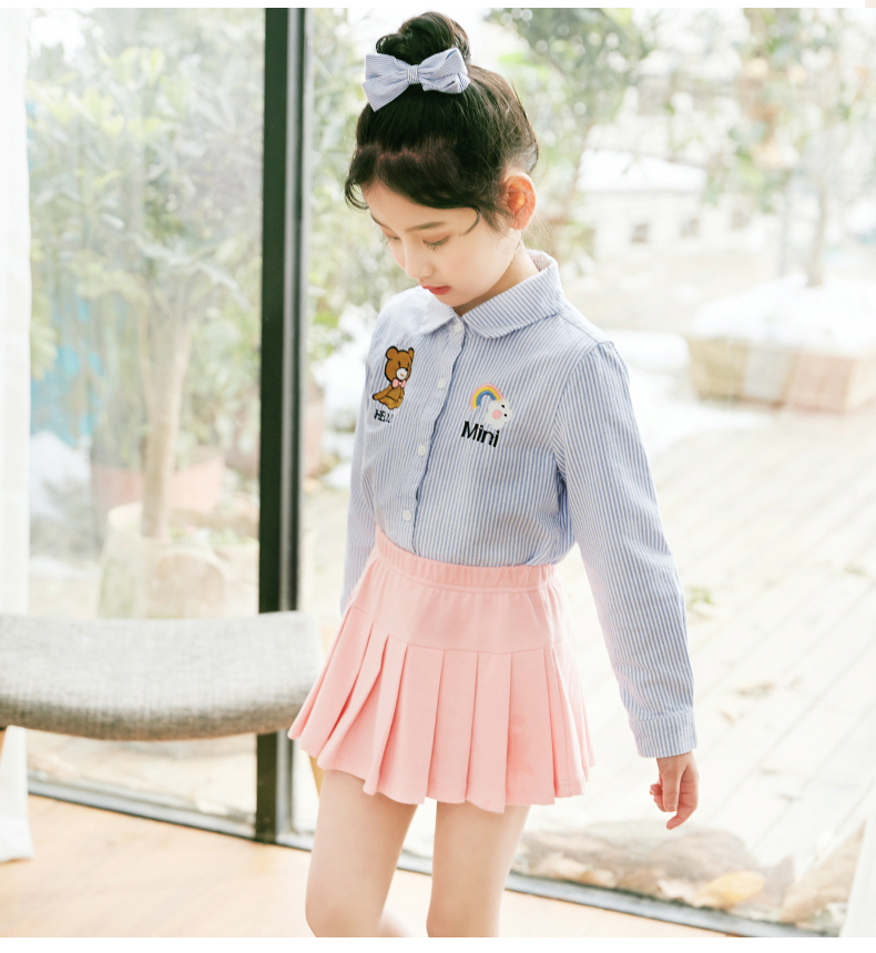 Áo sơ mi nữ tay dài 2018 mới nữ lớn trẻ em nước ngoài áo sơ mi bé gái búp bê sơ mi sọc bé gái mùa xuân đồ bộ bé trai