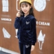 Qiaoxing trẻ em nhung phù hợp với cô gái quần áo mùa xuân nước ngoài đồ thể thao màu đỏ cô gái vàng nhung hai mảnh phù hợp - Phù hợp với trẻ em