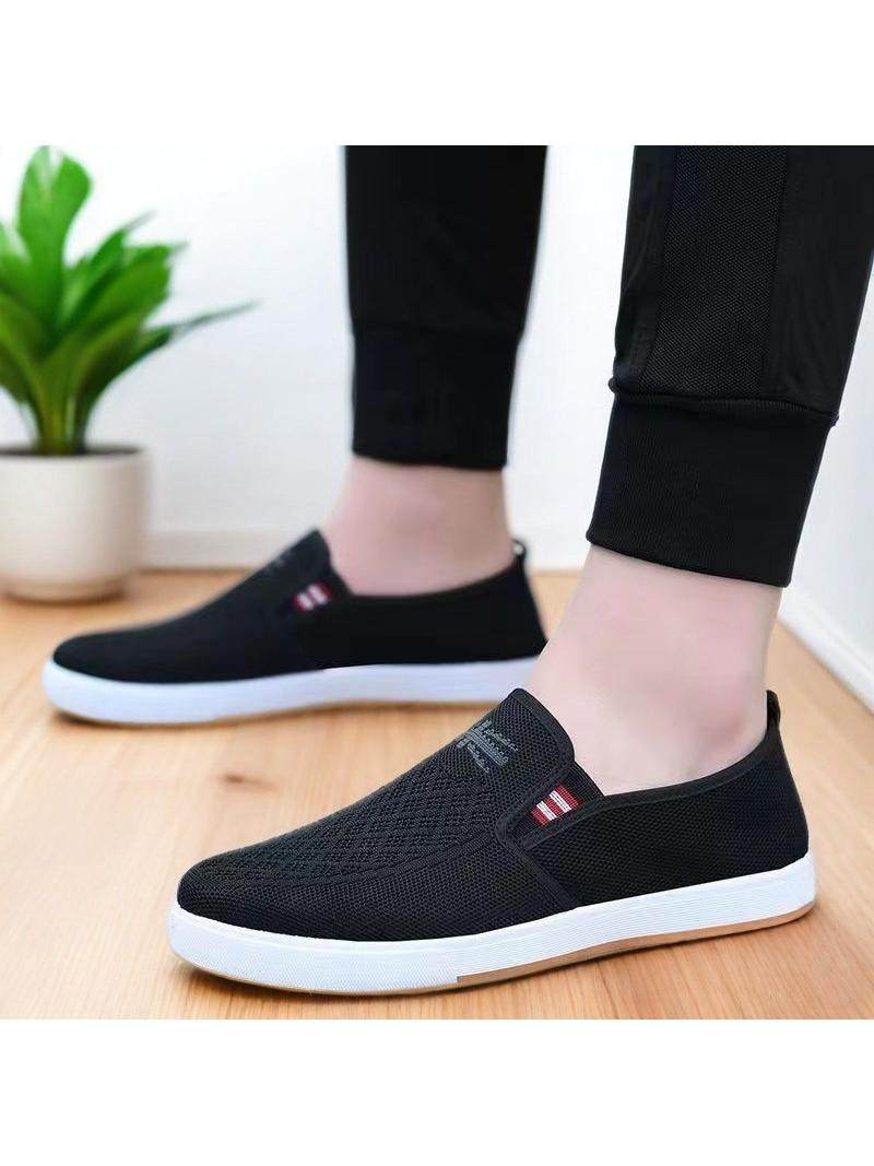 Spring and Summer 2025 New Style Fly-Woven Men's Shoes Non-Slip Tbottomon Soft Sole Old Beijing Cloth Shoes Men's Slip-On Breathable Shoes for Men