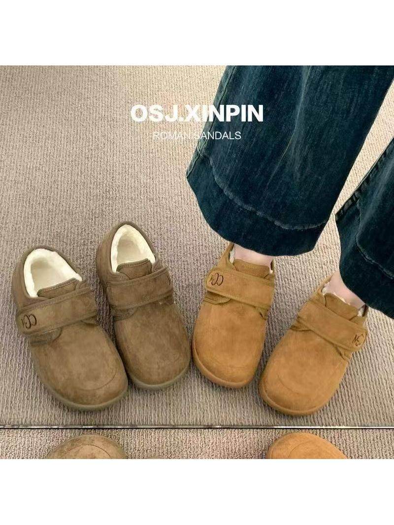 Winter Old Beijing Cloth Shoes for Women, New Style Fleece-Lined Cotton Shoes with Velcro, Flat Cotton Shoes for Middle-Aged and Elderly Women, Soft-Soled Non-Slip Women's Boots