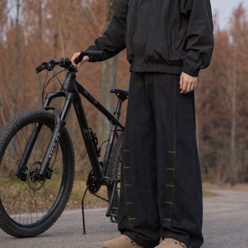 Autumn Original Color Men's Loose Mid-Waist Vintage Non-Iron Wrinkle-Resistant Cotton Denim Casual Long Pants