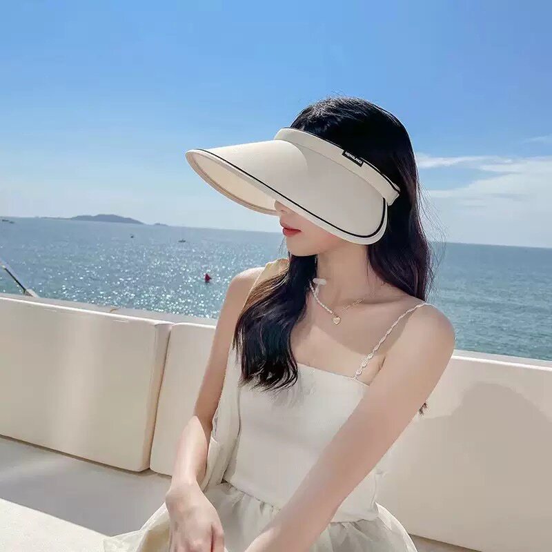百防晒帽子女UV空顶帽防紫外线大檐遮全脸帽子骑车防晒糖果帽女