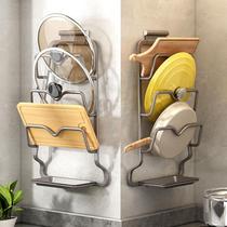 Pot lid rack wall-mounted punch-free kitchen storage rack multi-functional household multi-layer storage rack integrated chopping board rack