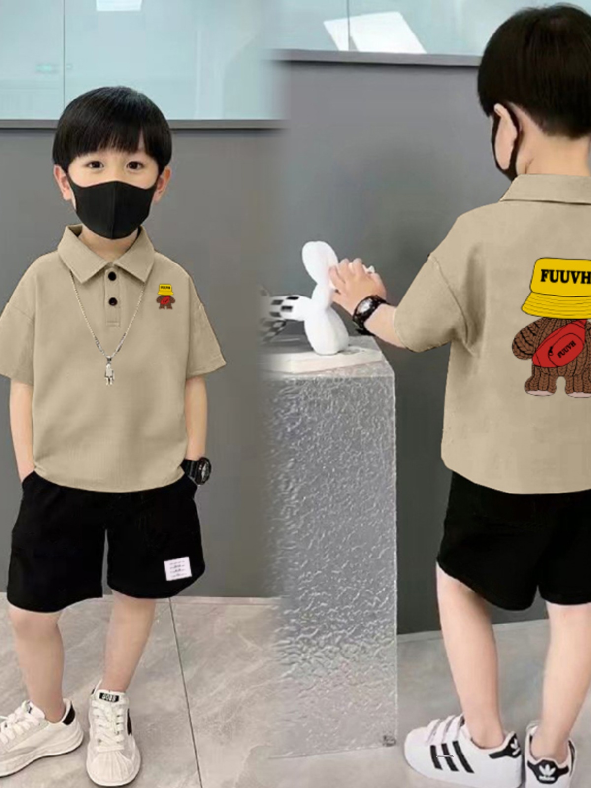 <!--童装男童POLO领短袖套装夏装2024新款中大儿童两件套帅洋气休闲夏-->