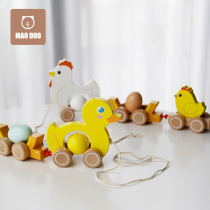 One-year-old babys educational enlightenment early childhood education toddler boy and girl children learn to crawl and drag toy car laying egg hen BB