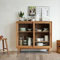 Japanese sideboard solid wood restaurant balcony wine cupboard tea cabinet meal preparation table oven microwave oven rack storage cabinet