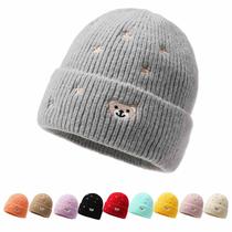 ins bear embroidered woolen hat childrens versatile casual mens and womens treasure star candy color knitted hat