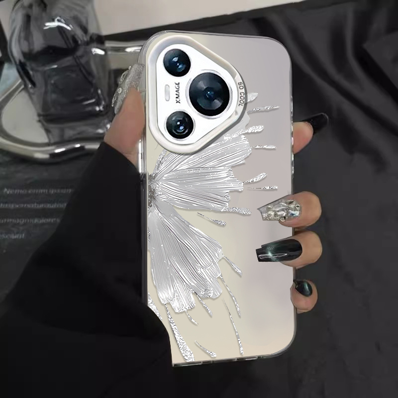 Butterfly is suitable for Huawei Pura70 phone case, new Mate60Pro+premium feel Nova 12 all inclusive P50 color silver_voghion.com