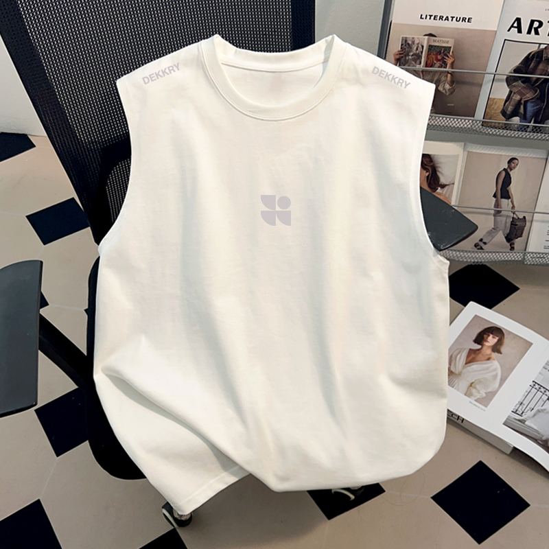 American-Style Chic Graphic Design Printed Sleeveless Pure Cotton T-Shirt for Men and Women, Couple Wear, Summer White Tank Top American-Style Chic Graphic Design Printed Sleeveless Pure Cotton T-Shirt for Men and Women, Couple Wear, Summer White Tank Top