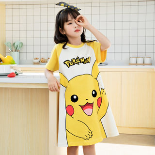 Girls nightgown children's pajamas summer pure cotton short-sleeved thin cute princess little girl mother-daughter parent-child dress