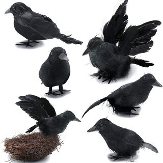 Halloween Decoration Artificial Crow Figurine Party Bar Tabletop Theme Decoration Scene Setup Photo Props