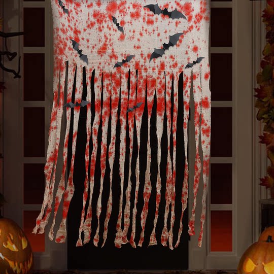 Halloween Decoration Bat Blood-Stained Door Curtain Door Hanging Ornament Haunted House Secret Room Horror Atmosphere Scene Decoration