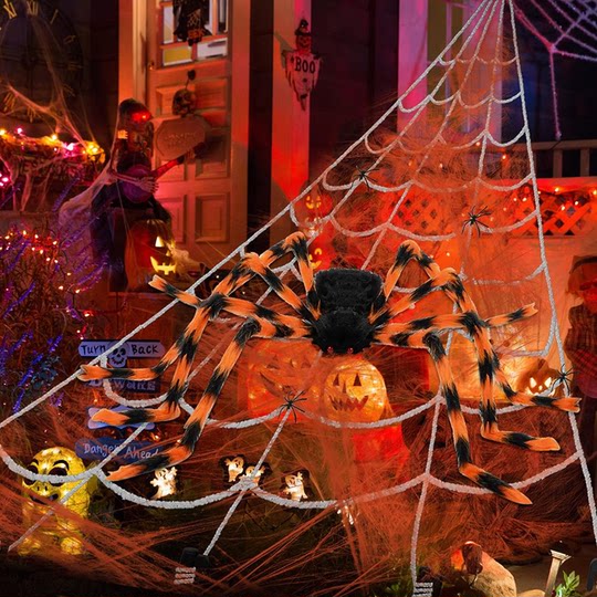 Halloween Decoration Orange and Black Spider Ornaments Outdoor Triangle Spider Web Hangings Scene Atmosphere Layout Props Pendant