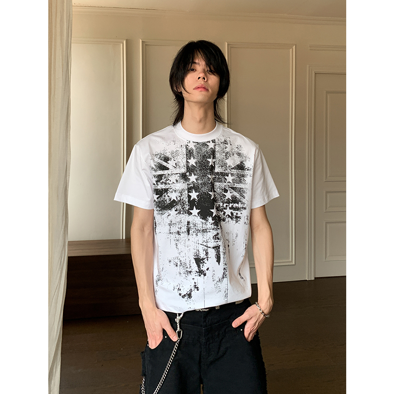Compactdisc Union Jack Star Print American Street Style Slim Fit Short Sleeve T-Shirt