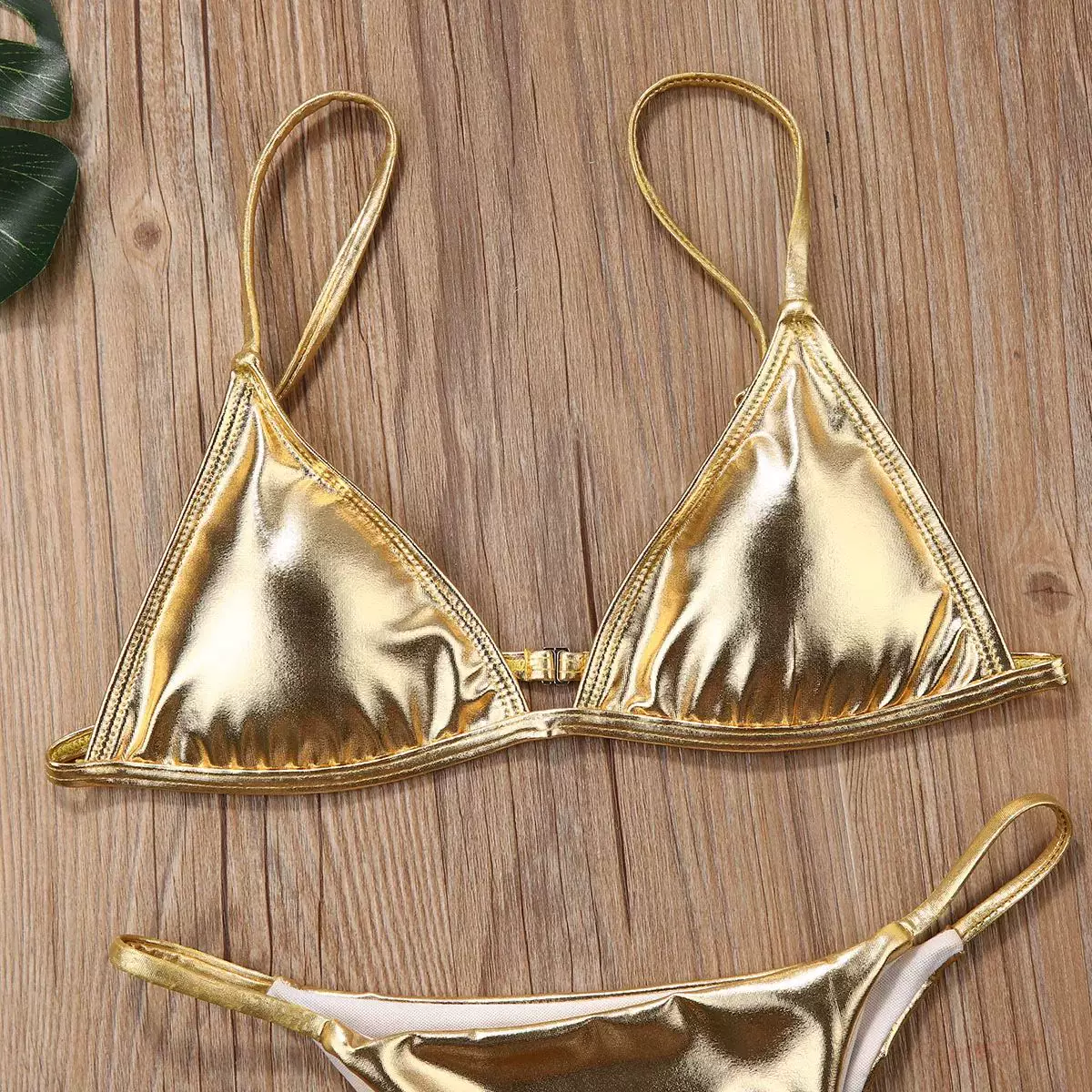 [2024 Women's Gold Bikinis Set Hot Summer Sexy Padded Triangl]