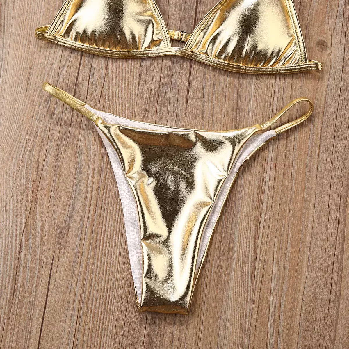 [2024 Women's Gold Bikinis Set Hot Summer Sexy Padded Triangl]