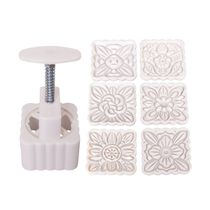 150g Mooncake Mold 6pcs Square Flowers Stamps Hand Press Moto