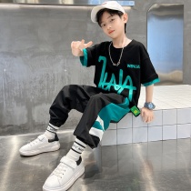 Li Ning childrens clothing medium and large boys summer suit 2024 new summer sports short-sleeved fashionable boy handsome