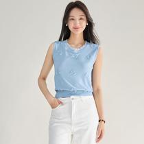 24 summer hollow brushed knitted vest fashionable and simple new style casual round neck sleeveless sweater 18521