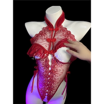 Gone with the Wind embraces your hot and sexy cos underwear sexy one-piece hollowed-out clear and interesting small breasts.