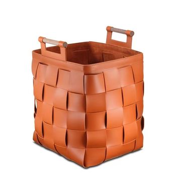 Amber orange saddle leather leather pure hand-woven storage basket dirty clothes clothes clothes clothes clothes clothes clothes clothes clothes clothes clothes clothes