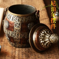 Nepalese Tibetan handicraft copper kettle purely handmade retro storage box home tea room decorations