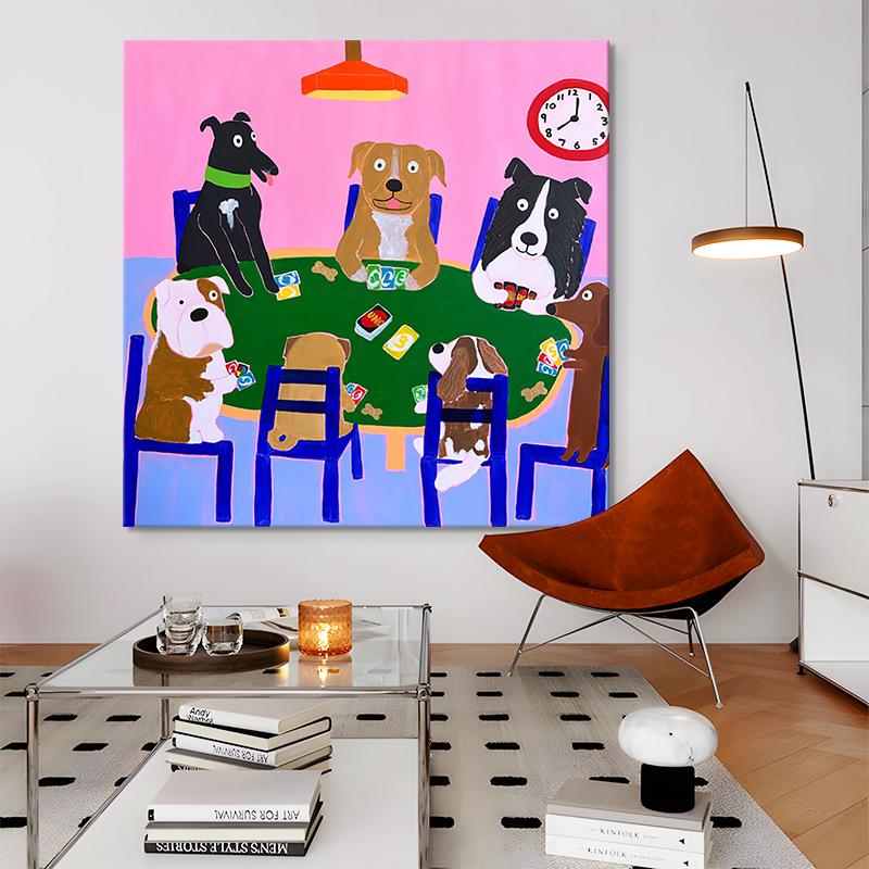Nordic Bauhaus Funny Dog Table Living Room Hand-Painted Oil Painting Niche Art Bedroom Decorative Painting Entrance Hanging Painting Nordic Bauhaus Funny Dog Table Living Room Hand-Painted Oil Painting Niche Art Bedroom Decorative Painting Entrance Hanging Painting
