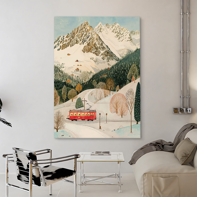 Scandinavian Bauhaus's "Snow Mountain Train" Entrance Decoration Painting Is a Modern and Simple Niche Hand-Painted Oil Painting for Bedroom Hanging Scandinavian Bauhaus's "Snow Mountain Train" Entrance Decoration Painting Is a Modern and Simple Niche Hand-Painted Oil Painting for Bedroom Hanging