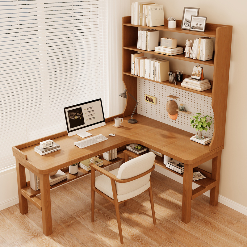 Solid Wood Corner Computer Desk and Bookcase Integrated Home L-Shaped Small Apartment Bedroom Wall-Mounted Corner Desk and Bookshelf Combination Solid Wood Corner Computer Desk and Bookcase Integrated Home L-Shaped Small Apartment Bedroom Wall-Mounted Corner Desk and Bookshelf Combination