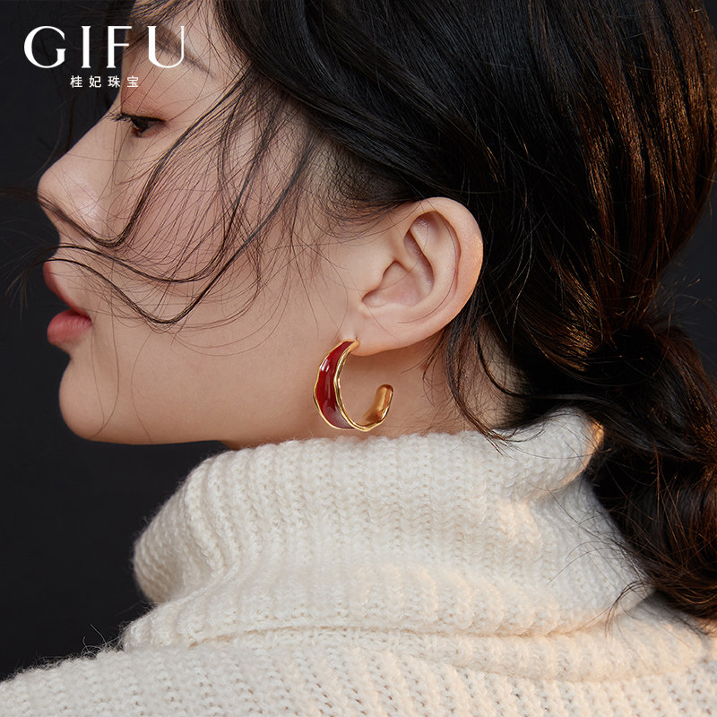 Niche high-end New Year red earrings female sterling silver exaggerated temperament ear pin earrings 2021 new trend