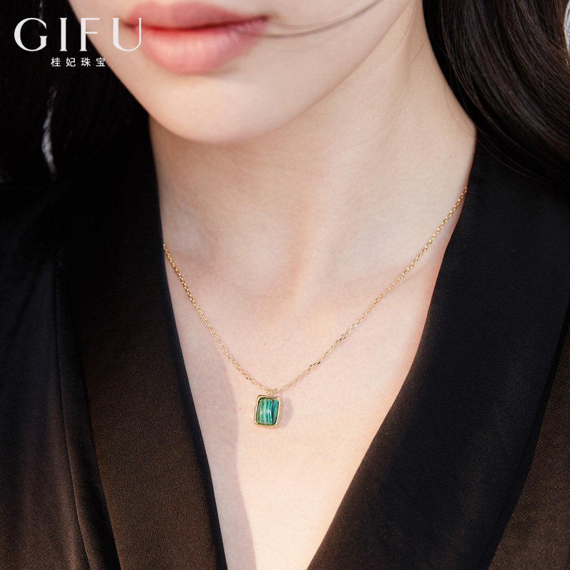 S925 sterling silver necklace Female summer niche design sense retro green gem malachite clavicle chain 2021 new
