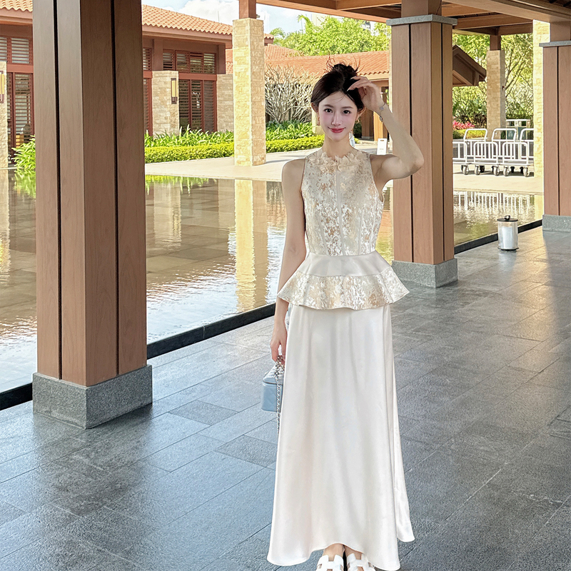 New Chinoiserie Toast Dress Bride Engagement Party Dress Skirt Satin Jacquard High-End Champagne Color Can Be Worn Daily