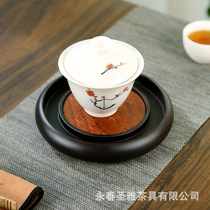 Ebony solid wood whole piece dry teapot mat new Chinese style household indoor teapot holder water storage bamboo mat surface dry teapot holder