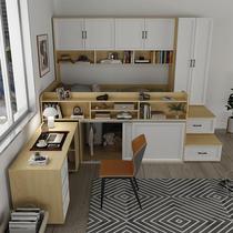 Small household multifunctional combination with bed half child type one high bed wardrobe girl boy computer desk stand medium and high bed