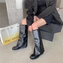 Knight boots Song Yanfei and Guo Caijies same style round-toe trouser boots no more than knee boots womens slim street trouser boots