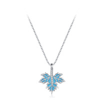S925 sterling silver blue enamel maple leaf micro diamond pendant necklace womens niche design light luxury high-end clavicle chain