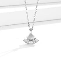 Korean style small skirt necklace for women new 925 sterling silver electroplated platinum white mother-of-pearl fan pendant fan-shaped clavicle chain