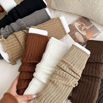 Khaki Socks Set Womens Solid Color Maillard Green Wood Ear Pile Socks Set Japanese Long Spring and Autumn Style Lace Socks