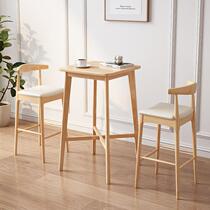 All solid wood square bar balcony table simple legs household table high table small apartment hall leisure small table chair guest combination