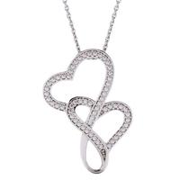 Hot selling S925 sterling silver hollow double love diamond necklace fashion light luxury style clavicle chain for girls