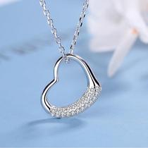 s925 silver love necklace womens Japanese and Korean sweet and fashionable diamond heart-shaped clavicle chain gift