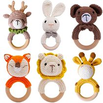 1PC Baby Ratter Toys Wooden Teether Crochet Animals BPA Free