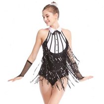 Black and white tap dance high-end 202U1 one-piece costume dance custom splicing tassel competition bright dance costume performance i