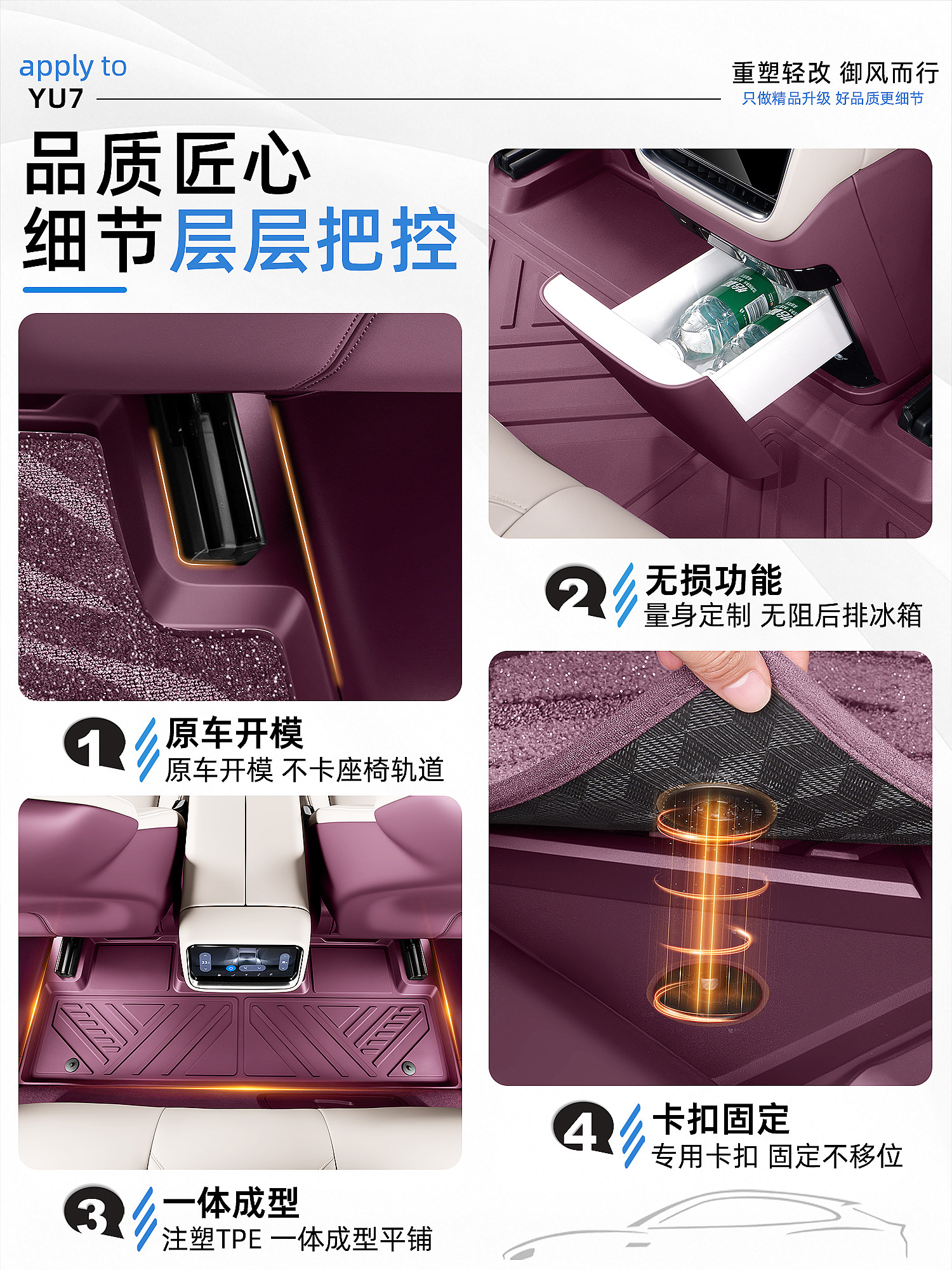 Suitable for Xiaomi Yu7/Su7 Car Floor Mats, Full Coverage Tpe Waterproof Starry Sky Trunk Mat, Interior Accessories and Supplies